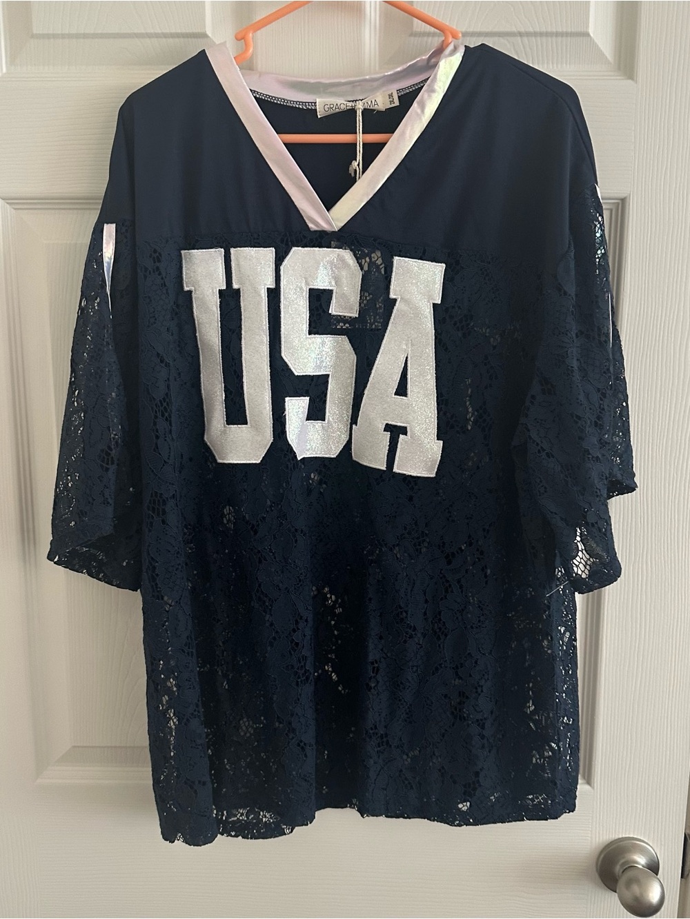 NWT Grace + Emma Navy Blue Lace USA Football Jersey Top Size 2XL/3XL